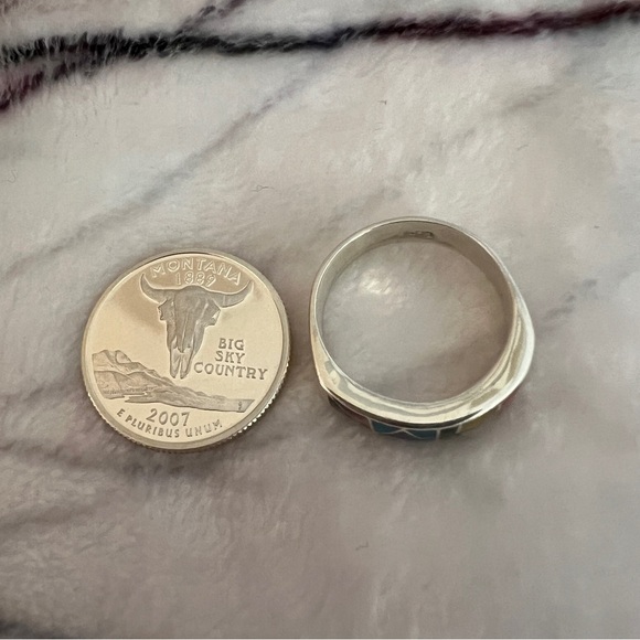 ❤️ Taxco 950 Sterling Silver Peruvian Inlaid Multi-Stone Band Ring Sz 8.5 Unisex - Picture 4 of 11